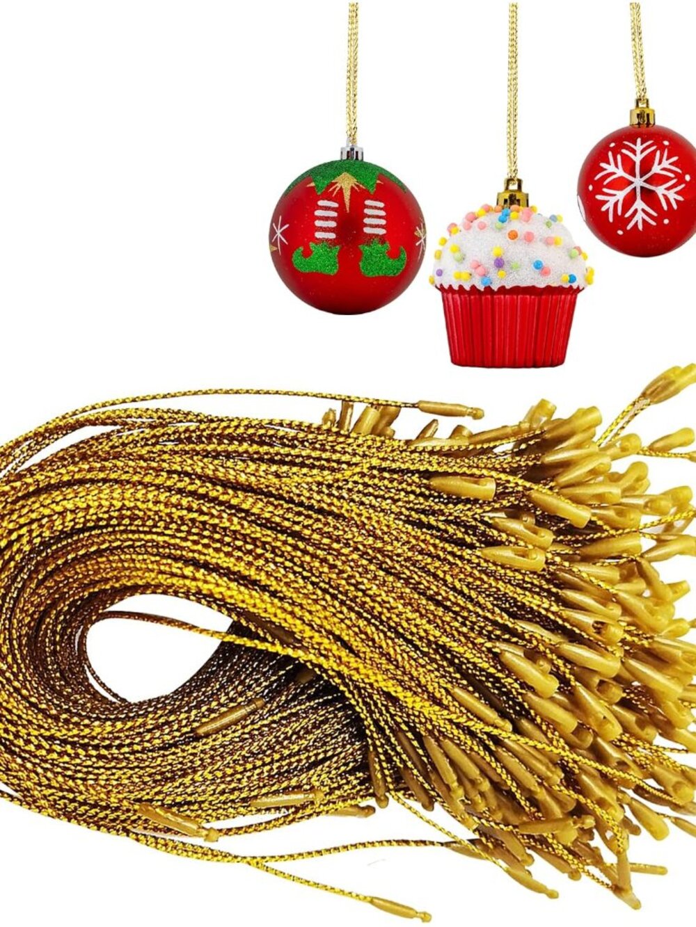Christmas Tree Ornament String Hooks - Gold Easy Snap Ribbon 200 Pk